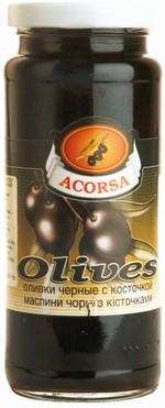 Оливки ACORSA черные с косточкой с/б, 358мл.