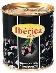 Маслины черные IBERIKA-чика с косточкой ж/б, 210г